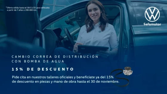 Correa de distribución + Bomba de agua: 15% dto. en piezas y mano de obra